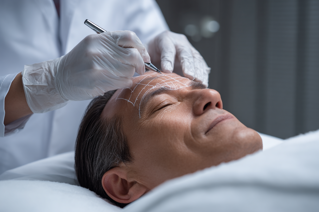 almendrahl_dermatologist_drawing_a_precise_hairline_design_on_5c8bd63b-27e6-468c-bb37-d8bc19acb90a_2